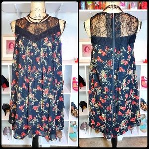 RO&DE Lace and Floral Midi Dress in Black, Size Small (6/8)